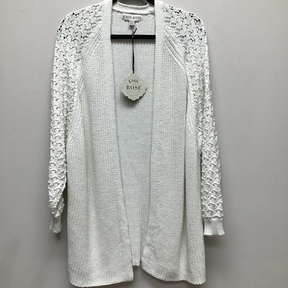 Knox Rose Womens White Long Sleeve Knit Open Front Cardigan Sweater Size XXL - Picture 1 of 6